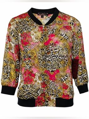 Almost Famous Floral Sheer Lace Top Shacket Womens SZ S Dainty Midnight Garden